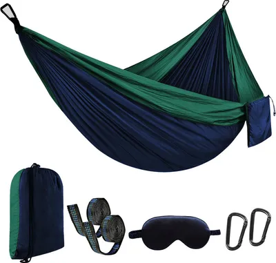 Produktbild von (Dunkelgrün)Camping Hängematte, Ultra-leicht Tragbare Fallschirm Hängematte aus 210T Nylon, 270x140cm, mit Schlafmaske für Reisen und Outdoor