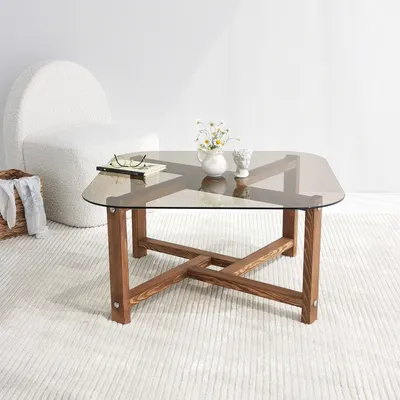 Produktbild von Skye Decor, Zen - Oak, Couchtisch, Eiche, 100 % gehärtetes Glas, 80 x 80 x 40 cm