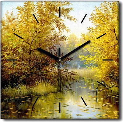 Produktbild von Coloray Uhr auf Leinwand 30x30 cm Wand Uhr Dekoration Wohnzimmer Segeltuch schwarze Hände -Landschaftssee-Wald.