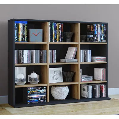 Produktbild von VCM Holzregal stehend | platzsparender CD-Schrank für 480 CDs oder 224 DVDs | Maße:H. 82 x B. 102 x T. 23 cm | Elegantes DVD Regal stehend | Blu-Ray Regal | CD Regal Megosa L