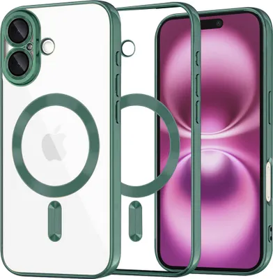 Produktbild von Techsuit Luxury Crystal Back Cover Hülle mit MagSafe für Apple iPhone 16 Plus - Transparent/Dunkelgrün