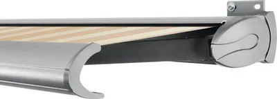 Produktbild von SOLUNA Kassettenmarkise Exclusiv 5,5x2,5 Stoff Dessin S2238 Gestell E6EV1 silber eloxiert Antrieb rechts inkl. Motor und