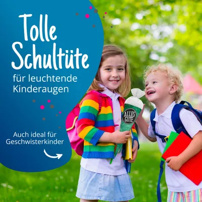 Produktbild von itenga Geschwister Schultüte 35cm Formeln mit Sticker "Alles Gute"