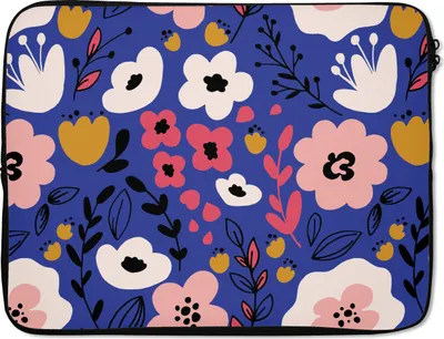 Produktbild von MuchoWow® Laptop Hülle 15 Zoll Blumen - Blätter - Muster Laptoptasche - Laptoptasche - Sleeve - Rundum-Schutz