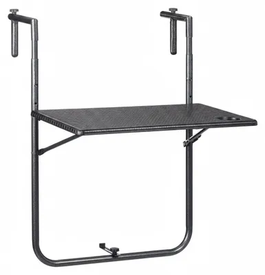 Produktbild von Relaxdays Balkonhängetisch klappbar, 3-fach höhenverstellbar, Rattan-Optik, wetterfest, Tisch BxT 59,5 x 36 cm, schwarz