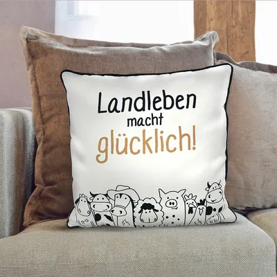 Produktbild von Gilde Kissen, quadratisch, Landleben , Spruch, Polyester, weiß, VE 3, L. 15 cm, B. 45 cm, H. 45 cm Höhe: 45.00 cm Breite: 45.00 cm Tiefe: 15.00cm 47518