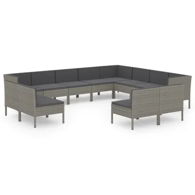 Immagine prodotto di vidaXL Set da giardino lounge da 12 pezzi con cuscini in polyrattan grigio