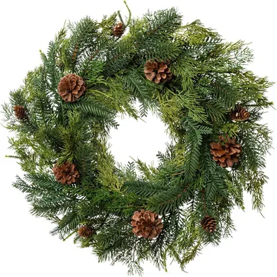 Produktbild von Künstlicher Tannenkranz mit Zapfen, 55 cm – Pflegeleichter Weihnachtskranz in Grün
