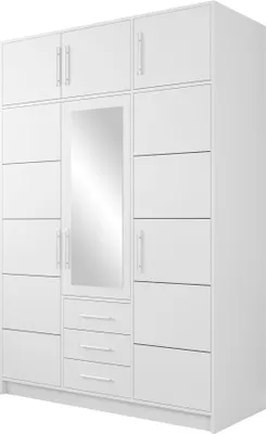 Produktbild von MIRJAN24 Kleiderschrank Bali D3 mit Schrankaufsatz, Drehtürenschrank, Garderobe mit Drehtüren, Spiegel und Schubladen, Schlafzimmer (Farbe: Weiß)
