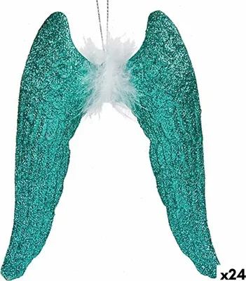 Obrázek produktu pro Vánoční ozdoby andělská křídla zelená plastová třpytivá 12,5 x 15 x 2,5 cm (24 kusů)