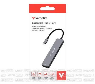 Produktbild von Verbatim 32158, USB 3.2 Gen 1 (3.1 Gen 1) Type-C, HDMI, USB 3.2 Gen 1 (3.1 Gen 1) Type-A, USB 3.2 Gen 1 (3.1 Gen 1) Type-C, MicroSD (TransFlash), MicroSDHC, MicroSDXC, SD, SDHC, SDXC, 5000 Mbit/s, 3840 x 2160, 3840 x 2160 Pixel