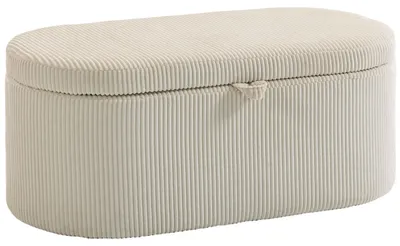 Produktbild von Aufbewahrungs-Ottomane, Cord-Polsterung mit gepolsterter Sitzfläche, Sitzbank am Bettende, 105 x 51 x 49 cm, Beige