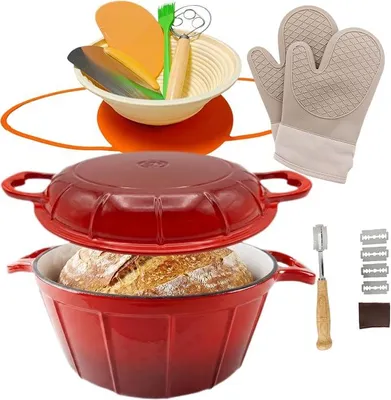 Imagen del producto de Olla holandesa de hierro fundido esmaltada de 5 litros, con juego de silicona para panadería