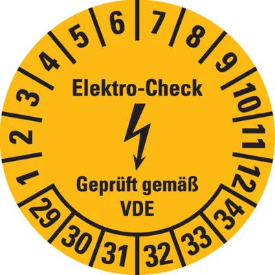 Produktbild von Dreifke® Prüfplakette Elektro-Check... VDE, 29-34, gelb, Dokumentenfolie, Ø 2...