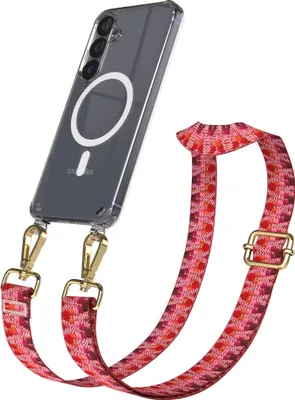 Produktbild von EAZY CASE - Handykette mit MagSafe Hülle für Samsung Galaxy S25, Handyband ZickZack Style, Karabiner Gold, Umhängeband in Lila