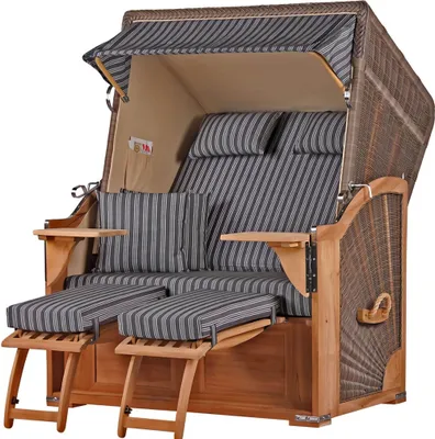 Produktbild von Strandkorb-Set - bene living - Schaalsee Teak - PE grau - Modell 500 - inkl. Liftersystem