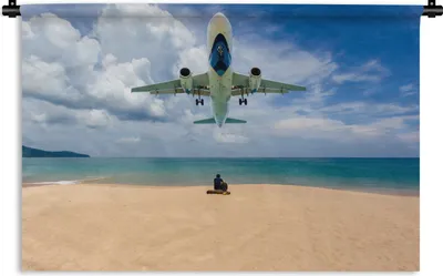 Produktbild von MuchoWow® Wandteppich Wandbehang Strand - Meer - Flugzeuge 120x80 cm Tapisserie Dekoration Wandtuch - Wanddekorationen - Wandtücher