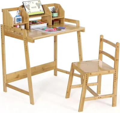 Produktbild von Schreibtisch für Kinder mit Stuhl - Kinder-Schreibtisch - Kindertisch - Kinder-Schreibtischstuhl - Höhenverstellbar