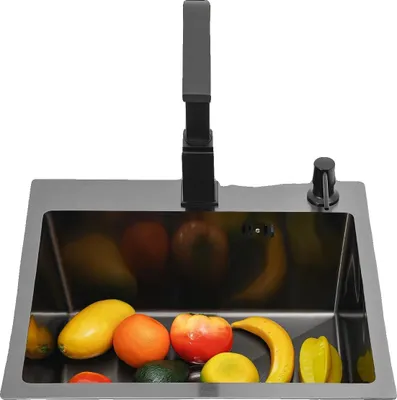 Obrázek produktu pro Kuchyňský dřez, nerezová ocel, otočná baterie, černý