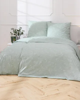Produktbild von Blumen-Ranke Zweige Blätter salbeigrün Bettwäsche 155x220 + 80x80 cm, 100 % Baumwolle