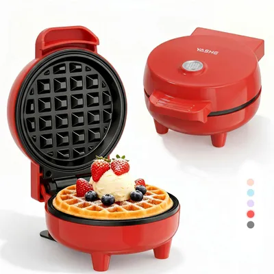 Image de YASHE Mini gaufrier ABW59C, 550 W, plaque 10 cm, antiadhésif, rouge
