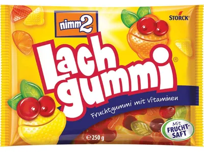 Produktbild von STORCK Gummibären Nimm2 Lachgummi, Gummibärchen, 250 g, Banane, Zitrone, Orange, Mehrfarbig, Tasche