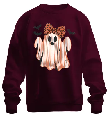 Produktbild von Halloween Geist Süßer Leopardenschleife Kinder Mädchen Sweatshirt Pullover, Burgundy, XXL