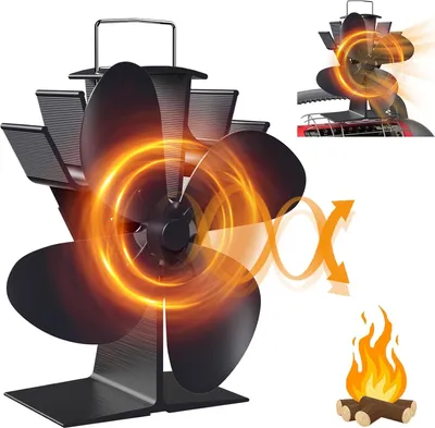 Produktbild von Kaminventilator, 4 Flügeln Ofenventilator Ohne Strom, Wärmebetriebener Kaminofen Ventilator, Kein Lärm, Zirkulierende Warmluft, Holzofenventilator