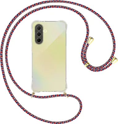 Produktbild von Handykette Backcover-Schutzhülle mit Band (Metall goldfarben) für Samsung A36 5G - silber/blau/rot
