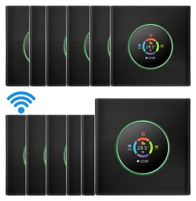 Obrázek produktu pro 12X WiFi termostat Digitální LCD pokojový termostat Programovatelný nástěnný termostat Skryté podlahové vytápění pro 5A kotel, ovládání tlačítkem/Mobilní APP/Hlasové ovládání Vnitřní teploměr, černý