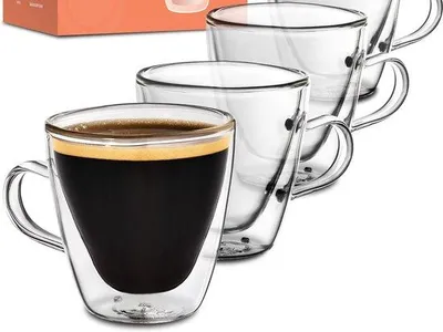 Immagine prodotto di Bicchieri termici a doppia parete da 80 ml - Mantengono il calore più a lungo - Proteggono le mani - Confezione regalo