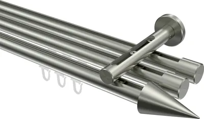 Produktbild von Interdeco Innenlaufstange / Gardinenstange mit Innenlauf Edelstahl-Optik, Typ Siteno Savio (Kegel), 20 mm Ø 3-läufig, 420 cm