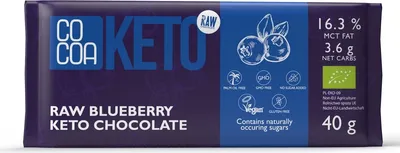 Produktbild von SCHOKOLADE MIT BEEREN UND MCT-ÖL, OHNE ZUCKERZUSATZ, GLUTENFREI, KETO, , 40 g – COCOA