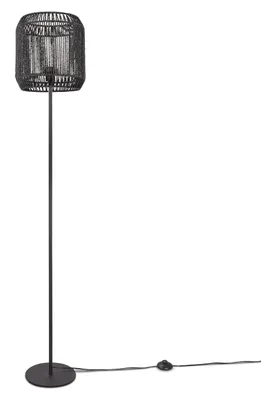 Produktbild von Stehlampe Modern Wohnzimmer Schlafzimmer Rattan Optik Boho Korb Stehleuchte E27 Lampenschirm  Schwarz (Ø28 cm) Lampenfuß  Einbeinig Schwarz