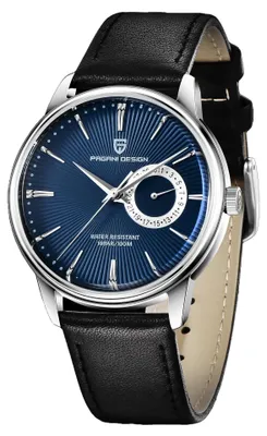 Immagine prodotto di Orologio da uomo Pagani Design, movimento al quarzo, cinturino in vera pelle, nero/blu
