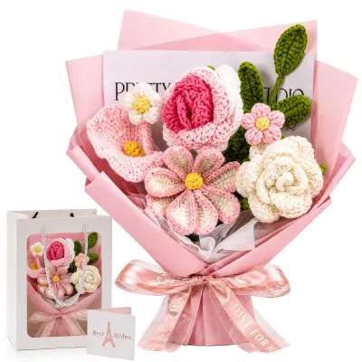 Gehäkeltes Blumensträußchen, handgefertigt, 35 cm, rosa