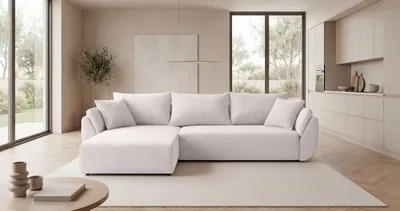 Produktbild von CORNERO Ecksofa mit Schlaffunktion SYDNEY Sofa L-Form Couch mit Bettkasten Eckcouch mit Stauraum Weiß Ottomane links