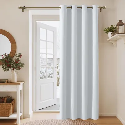 Image de Rideau occultant pour porte, avec œillets, dimensions 220 cm de hauteur x 140 cm de largeur (lot de 1), couleur gris et blanc