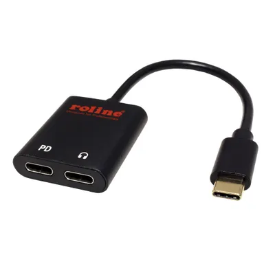Obrázek produktu pro ROLINE Adaptér USB C(M) - USB C(F) pro sluchátka a mikrofon + USB C(F) PD, 0,13 m (12.03.3219)