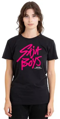 Productafbeelding van K-Pop Demon Hunters Damen Saja Boys Pink Logo dames T-shirt, zwart, XL
