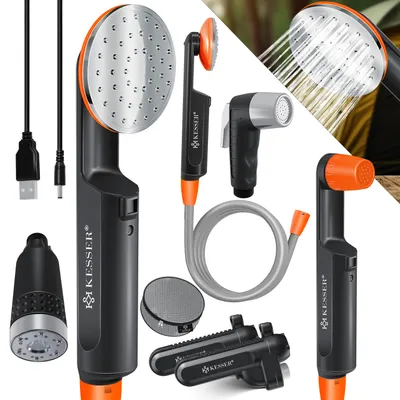 Produktbild von KESSER® Campingdusche mit Akku Tauchpumpe Handbrause 2x 2200mAh-Lithium-Akku, USB-Ladekabel , für Camping Garten - Auto - Outdoor , Hundedusche , Autoreinigung , Inkl. Tragetasche, 12V Pumpe
