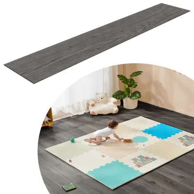 Produktbild von UISEBRT PVC Bodenbelag 2,5m² in Dunkelgrau Selbstklebende Fliesen Vinylboden klicksystem Holz-Effekt Vinyl Bodenbelag für Fußbodenheizung 18 Fliesen - 91,44cm x 15,24 cm x 2mm