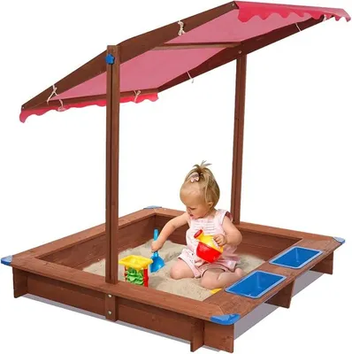 Produktbild von Silecomplaza Sandmuschel für Kinder mit Dach und Abdeckung - Holz Sandkasten, Bodenmatte und Montagezubehör inklusive, für 3-14 Jährige, 126x121x118 cm, Große Sandkasten mit 100kg Tragfähigkeit