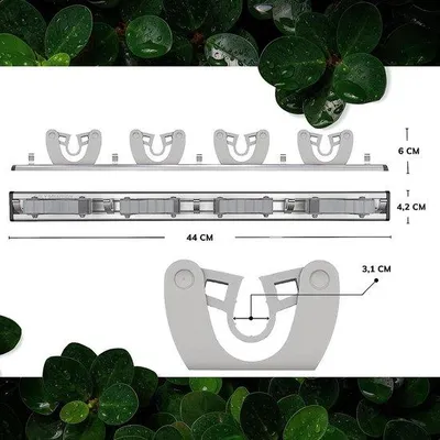 Produktbild von Famanu Halter für Besen mit 4 Haltern und 5 Haken - robuste Wandhalterung für Gartengeräte