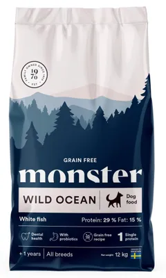 Zdjęcie produktu dla Monster Dog Grain Free Wild Ocean Sensitive 12kg Bezzbożowa Sucha Karma Dla Dorosłych Psów z Białą Rybą