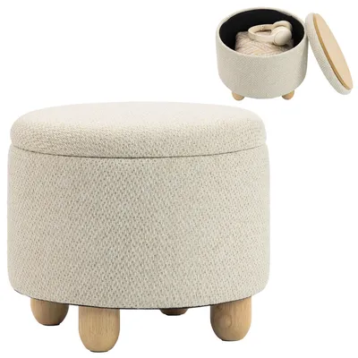 Produktbild von HOMCOM Hocker mit Stauraum, Runder Sitzhocker mit Deckel, Leinenoptik Beige