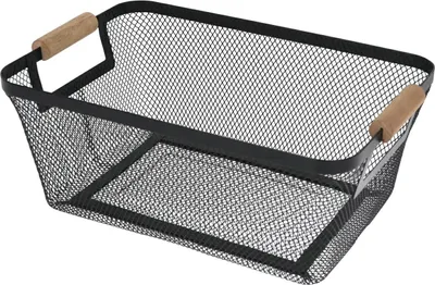 Produktbild von Excellent Houseware | Metallkorb - 35x23x16 cm - Schwarz - Stilvoller Organizer mit Holzgriffen - Obstkorb