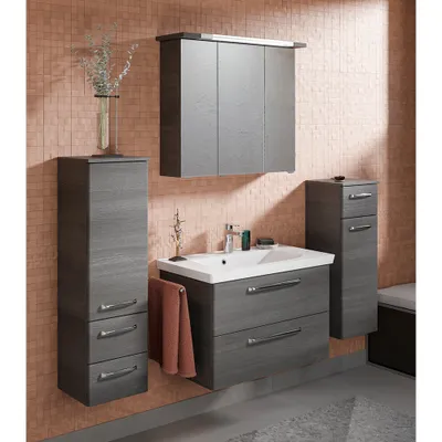 Produktbild von Badezimmer Set mit Mineralmarmor Waschbecken TRENTO-66 in Graphit Struktur Nb., B/H/T: ca. 170/200/51 cm