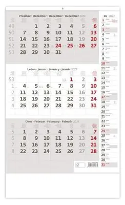 Obrázok produktu pre Trojmesačný kalendár na rok 2027, sivý, s priestorom na poznámky (N210-27)