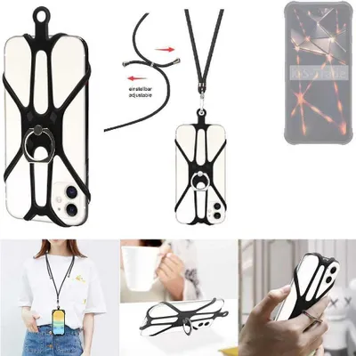 Produktbild von K-S-Trade 3in1 Handykette Handyband Handykordel Halsband Smartphone-Ring Handy-Ring kompatibel mit Cubot KingKong Power Fingerhalterung Handyring